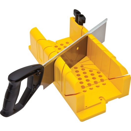 Right profile of clamping miter box with 14 inch saw.