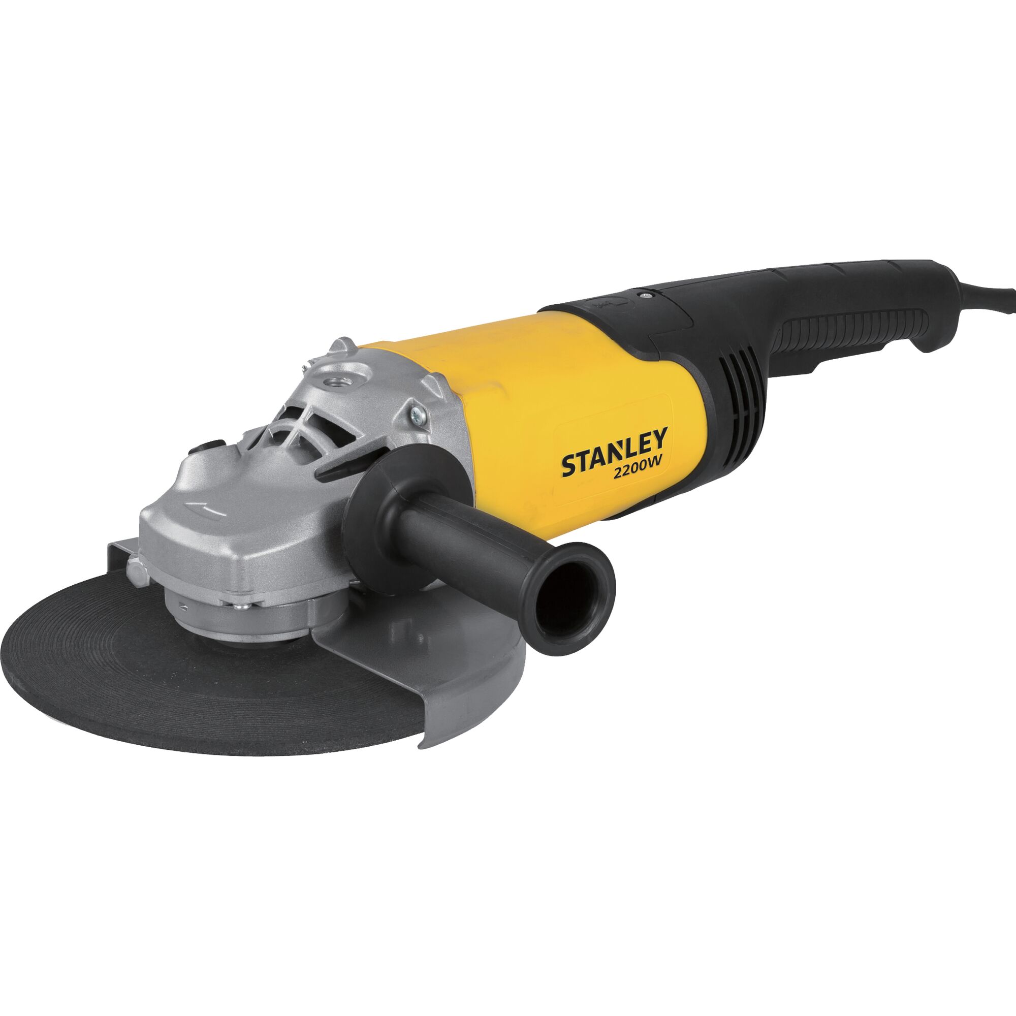 STANLEY SL227-B3 angle grinder, yellow and black, side view on white background, power tool category.